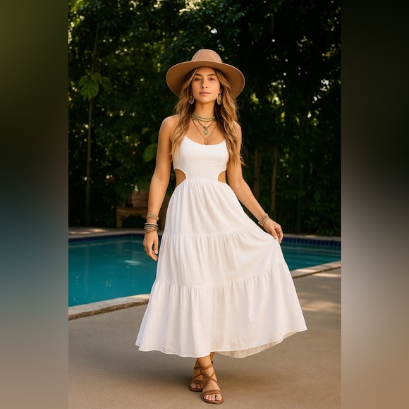 Blanco By Nature Dresses & Skirts - Blanco By Nature White Cutout Maxi Dress – Size M – Made in Peru